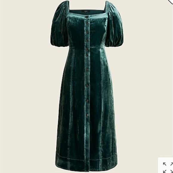 J. Crew Puff Sleeve Velvet Button Front Dress - Picture 4 of 12